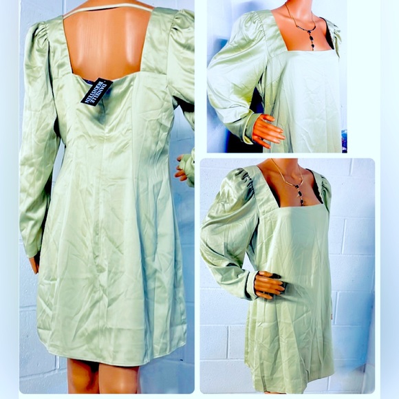 NWT(S)(XL) satin mini double square long sleeves Bernstein ivory or lime green - Picture 12 of 15